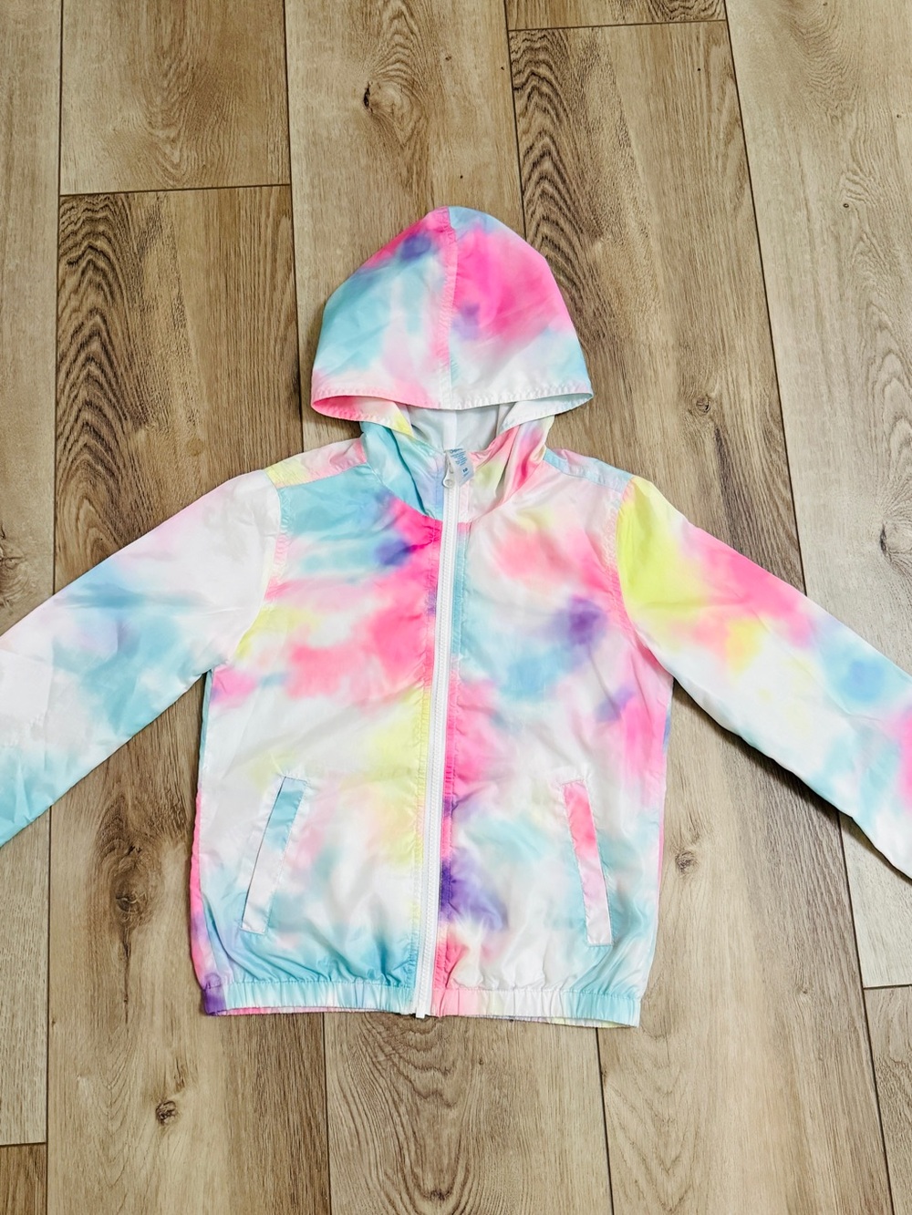 Justice Girls Tie-Dye Hooded Jacket - Pink Blue Yellow